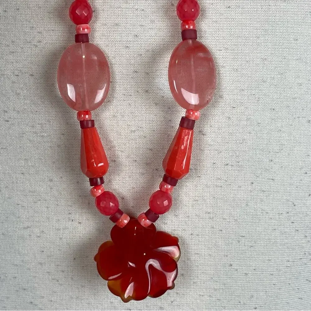 Chico's Orange Beaded Floral  Pendant Necklace